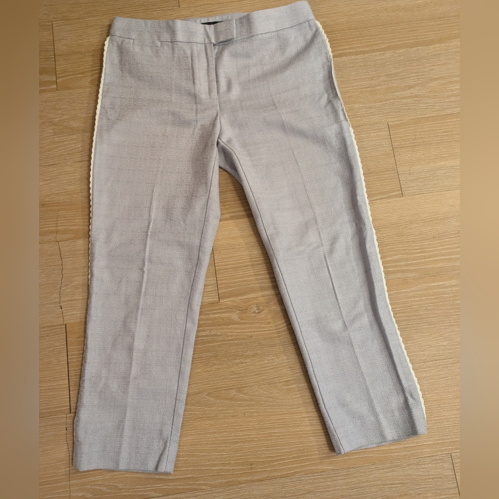 Ann Taylor Light Gray Cropped Pants with Cream Accents